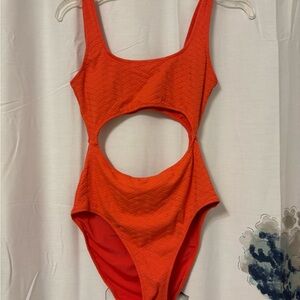 Orange One Piece Swimsuit with cutout, size small, Aerie